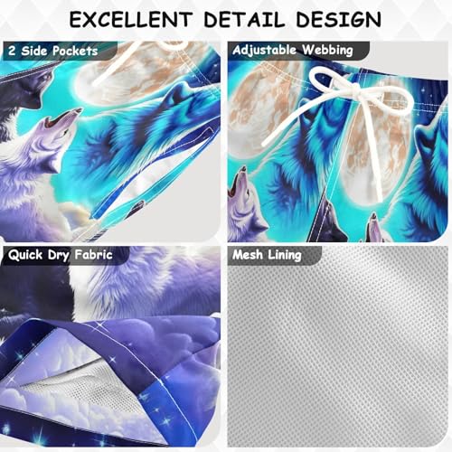 Kids Swimming Trunks, Toddler Trunks 2t, Galaxy Cool Wolf Blue Purple3