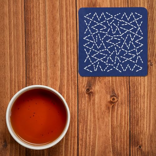 Image of FREEBLOSS 4 Set Sashiko Coaster Kit Water Soluble Embroidery Patterns Full Embroidery Kit Includes Sashiko Thread, Needles and Fabric Coaster Making Kit for Adults Embroidery Lovers