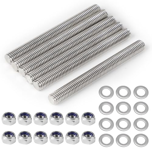 MIGUBIGU 6 Pièces Tige Filetée M10 100 mm en Acier Inoxydable, Tiges Filetées Entièrement avec Paquet Hex Écrous et Rondelles, DIN 975, Pour le Montage de...