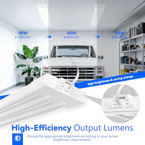 Image of JESLED 4FT LED Shop Lights, 4000K /5000K /6500K Selectable, 30W /40W /50W Adjustable, 5400-7500LM, Linkable Utility Commercial Bay Light, Plug and Play, Ceiling & Suspension Mount, ETL,1P
