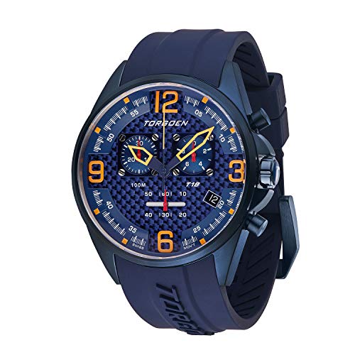 Torgoen T18 Blue Carbon Fiber Chronograph Pilot Watch For Men, Swiss Quartz, K1 Crystal With Blue Silicone Strap #TOP6