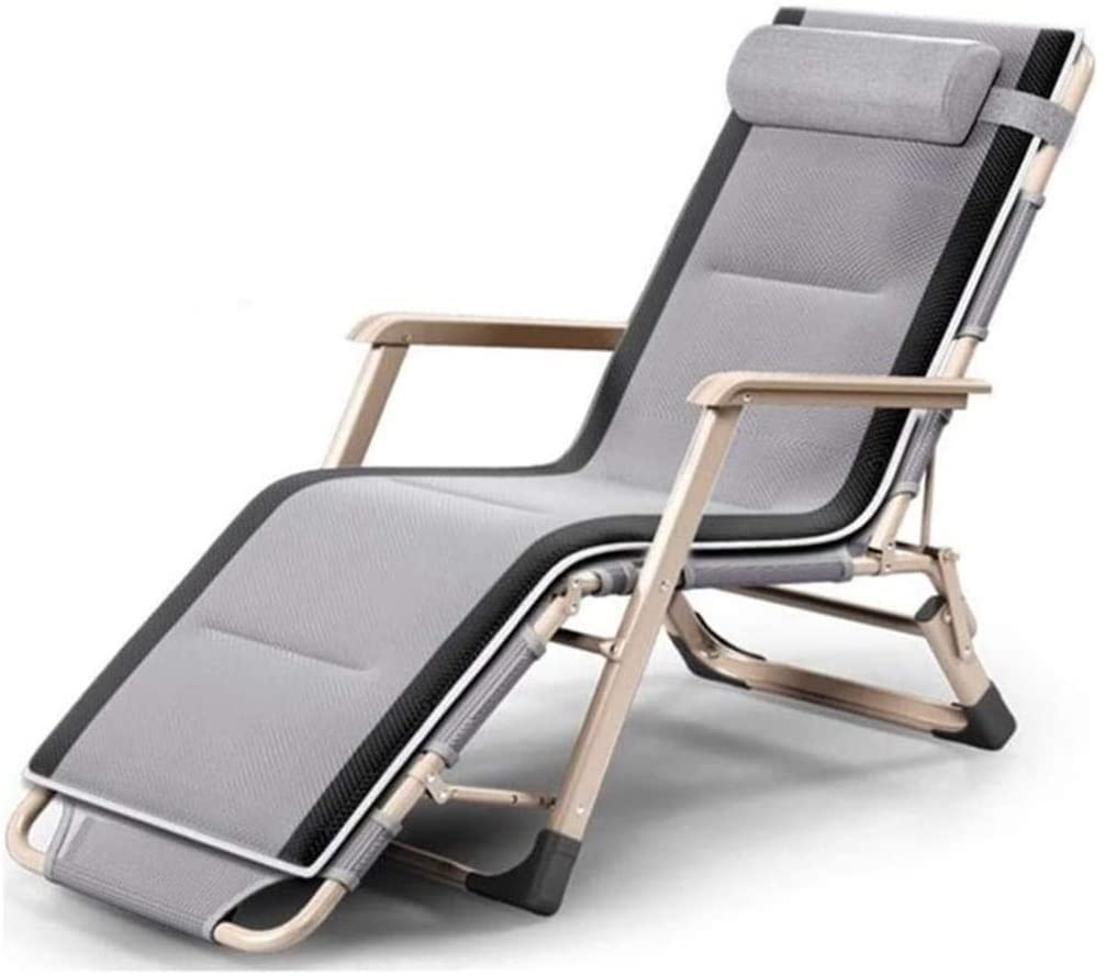 Chaise longue pliante grise inclinable pour la sieste et le jardin
