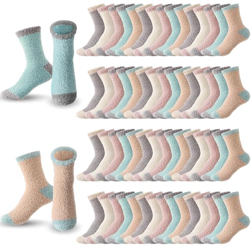Foaincore 40 Pairs Fuzzy Socks Bulk for Gift 5 Warm Color Cozy Fluffy Women Socks Warm Furry Socks Winter Colorful Fuzzy Socks Pack for Gifts Women Christmas