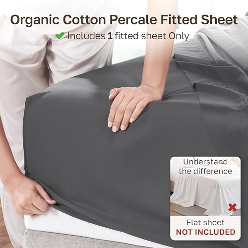 Image of California Design Den 100% Organic Cotton Twin Fitted Sheets, Grey | GOTS Certified, Crisp & Airy Percale, All-around Elastic, No-Pop Fit, Durable, Easy Care, Backed by GH Seal