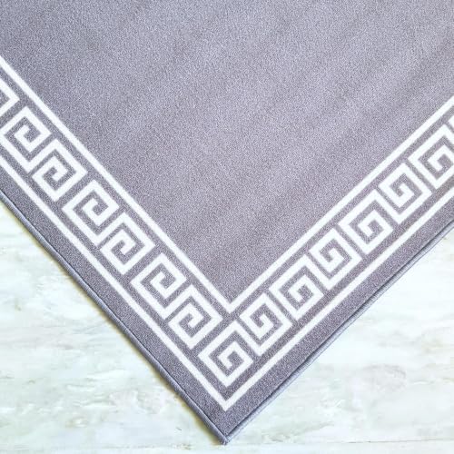 Image of Matz&More Greek Key Border Doormat, Grey and White, Nylon Tufted, Anti-Slip, 40x60 CM, for Entrance, Kitchen and Bedroom