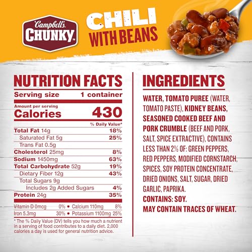 Image of Campbell's Chunky Chili with Beans, 15.25 oz. Microwavable Bowl, (Pack of 4)