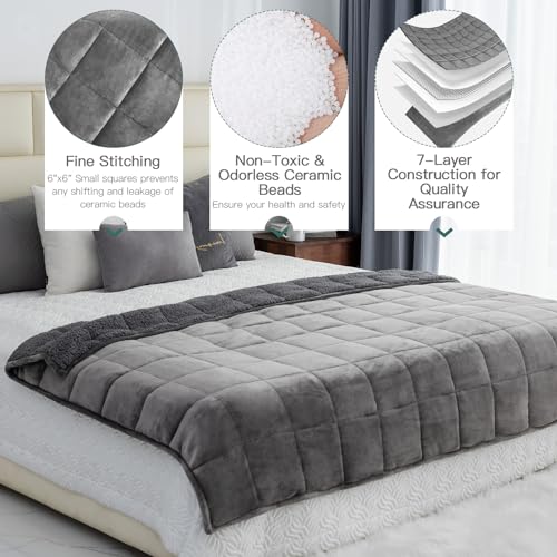Lofus-Sherpa-Fleece-Weighted-Blanket-15-lbs-Heavy-Blanket-with-Soft-Plush-Flannel-Reversible-Queen-Size-Super-Soft-Extra-Warm-Cozy-Fluffy-Blanket-60-x-80-inches-for-Adult-Bed-Couch-Grey