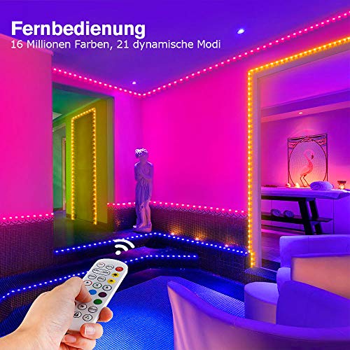 LED Strip Lights, MOSFiATA 23ft Waterproof Bluetooth Color Changing LED Lights Strip, App Controlled+24 Key IR Remote Control, 16 Million Colors RGB Tape Lights for Kitchen, TV, Party, Home Decoration