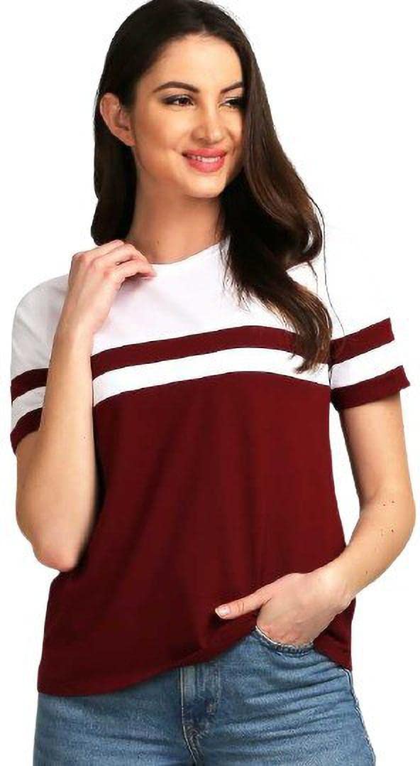 Dennis Lingo Casual Striped Women White, Maroon Top () in white