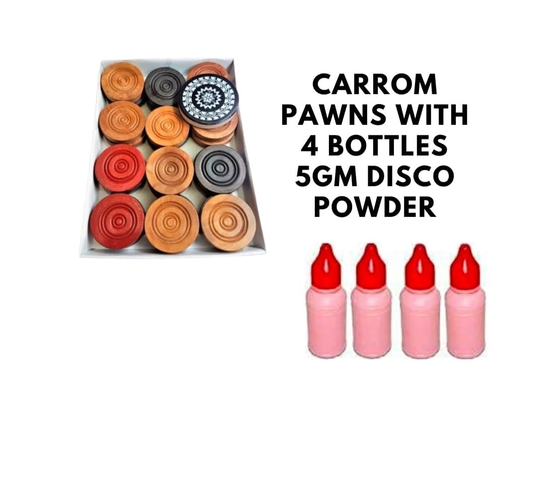 CRAZX Wooden Carrom Coins with 8mm Ivery Striker & 5 Grms Disco Powder (Wooden Carrom Coins) 2
