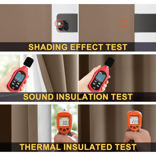 Image of Yakamok Khaki Blackout Curtains 63 Inches Long for Bedroom 50 inch Wide 2 Panel | Blackout Curtain Panels for Bedroom, 2 Thick Layers Grommet Top Thermal Insulated Drapes with White Back for Living Room