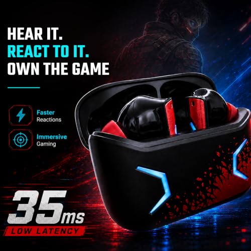 Image of HOPPUP Stryke S1 Gaming Earbuds, 35ms Low Latency, Bluetooth v6.0, 13mm Drivers, 60H Playtime, RGB LED, Type-C Fast Charging, TWS Wireless Earphones with Mic