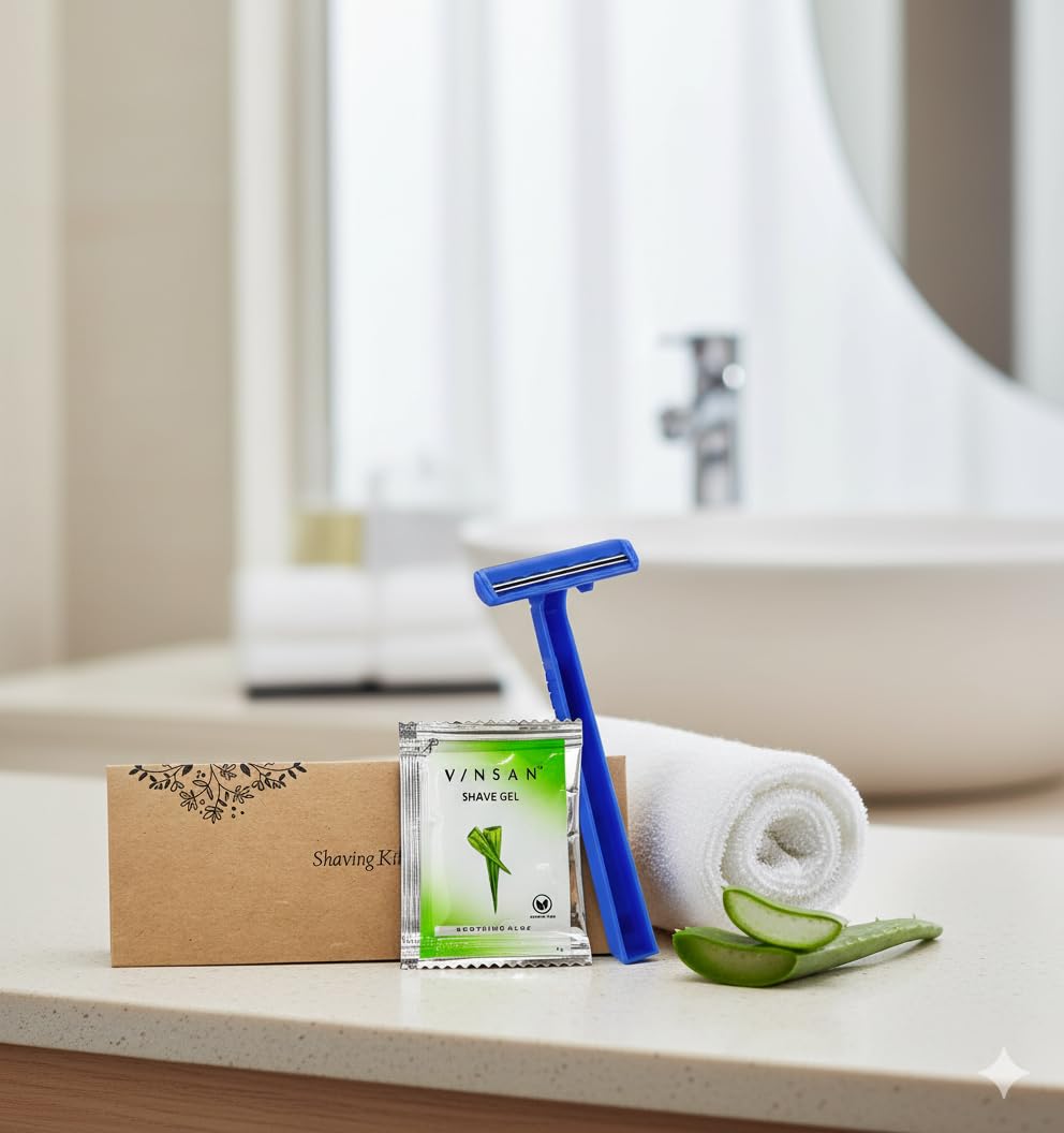 Clayherbs (100 Sets) Shaving Kit in Bulk, Smooth Shave Disposable Razor and Cream(4g), Individually Wrapped Toiletries Amenities for Hotel Travel Shaving Set Travel Size Toiletries Camping and Travel-image-34