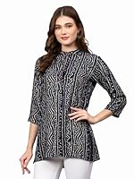 Indietoga Women's Plus Size Casual Longline Tops (2000-1352_Blue Bandhani Printed_5XL)