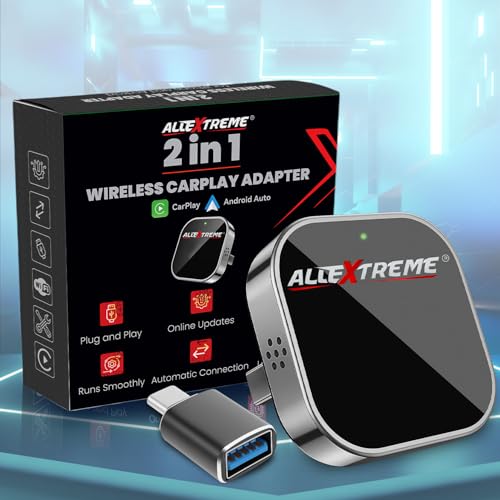 Image of Allextreme 2-in-1 Wireless CarPlay & Android Auto Adapter | Convert Wired CarPlay to Wireless | Bluetooth 5.0 & WiFi | Compact Design Plug & Play | Works with 1000+ Car Models