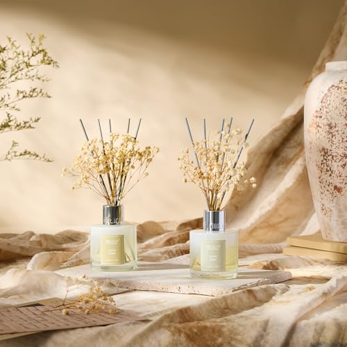 Image of Airkeep Reed Diffuser 3.38 oz (100ml) 2pk, Clean Linen Scented Reed Diffuser Set,Reed Diffuser & Oil Diffuser Sticks, Aromatherapy, Airkeep Reed Diffuser Set Box 2-Clean Linen
