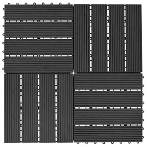 ZHOUMIN WPC Decking tegels, 11 stuks, 30 x 30 cm, 1 m², zwart, tegels voor plafond, WPC-tuintegels, tegels voor buiten, tegels