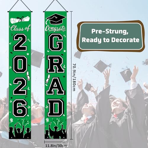 Image of Graduation Decorations 2026, Green Door Porch Signs, Graduation Banner Class of 2026, Congrats Grad Banner for Door and Porch Graduation Party Supplies