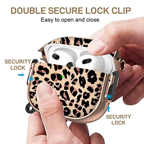 Image of Maxjoy for AirPods 3 Case with Lock, Cute AirPod 3 Case Lock Protective Hard AirPod 3rd Generation Cover for Women Men with Keychain for AirPods 3rd Generation Cover 2021, Leopard
