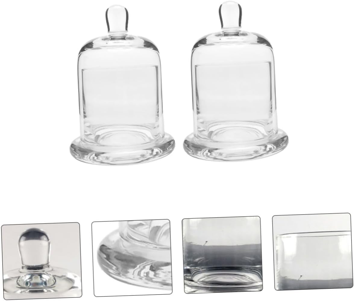 Artibetter Glass Bell Jar Candle Holder Set, 15.8cm Handmade Blown Glass Decorative Candlestick for Wedding and Home Festival Centerpiece, 2 Pieces