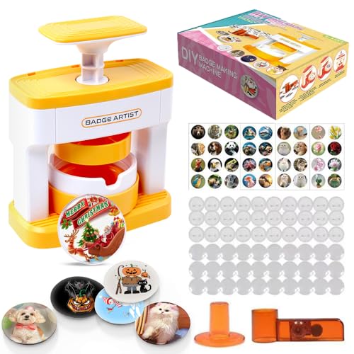 Lotvic Badge Making Kit for Kids 55mm Badge Making Machine with 48 Button Pieces Cute Stickers Circle Cutter Button Making Machine for Kids
