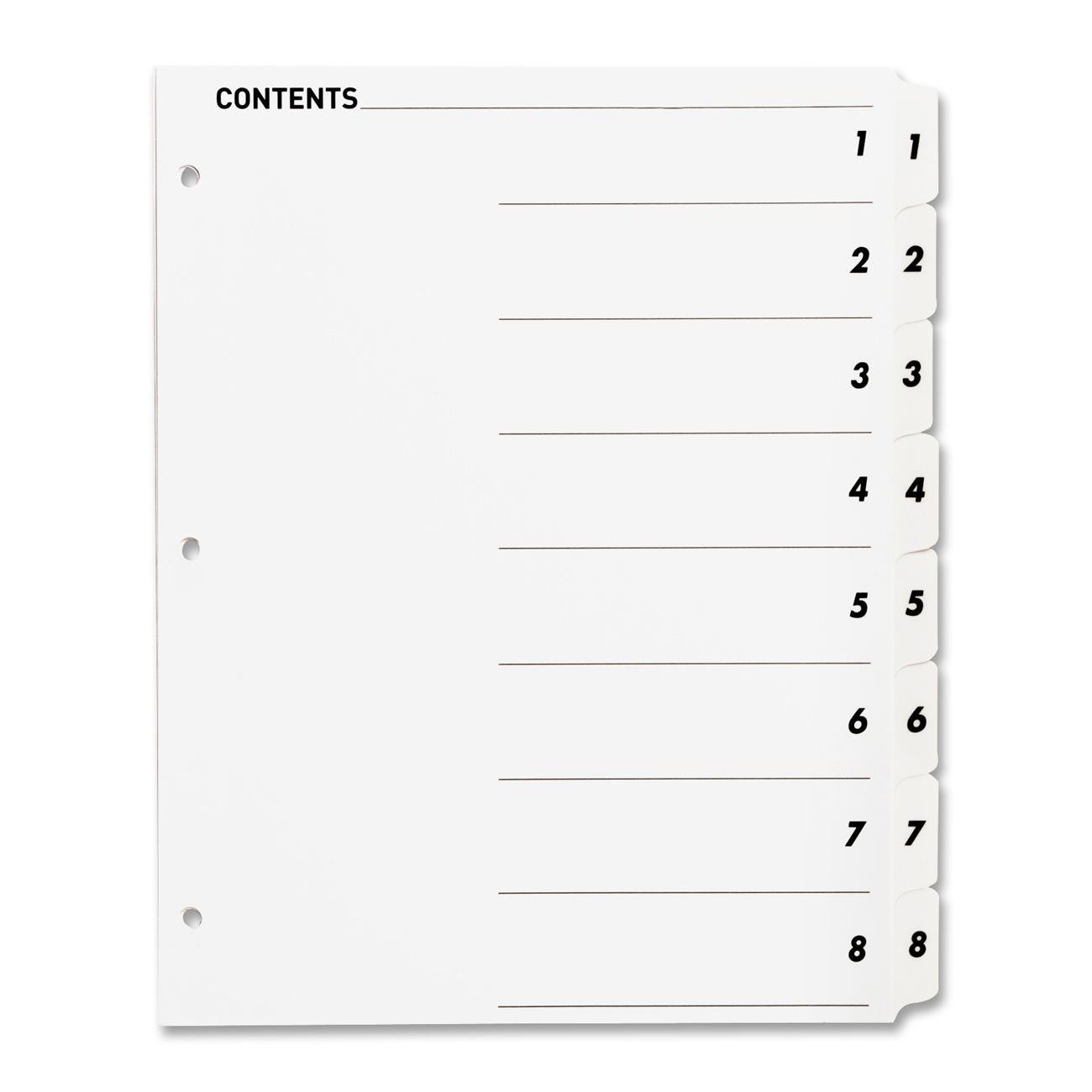 Sparco - Index Dividers,w/ TOC Page,1-8, 8 Tabs/ST,11"x8-1/2",White, Sold as 1 Set, SPR05853