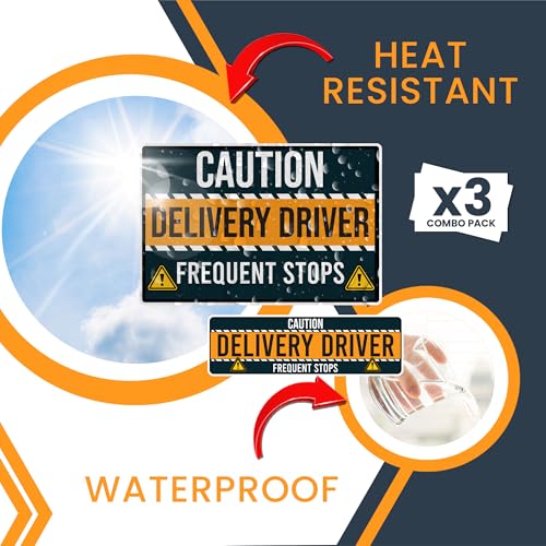 Image of Magnet Me Up Caution Frequent Stops Delivery Driver Automotive Magnet Decal, 3 Pack, Two 8x12 inch and One 3x10 inch, Automotive Magnet for Car, Flex Delivery Driver, Crafted in USA