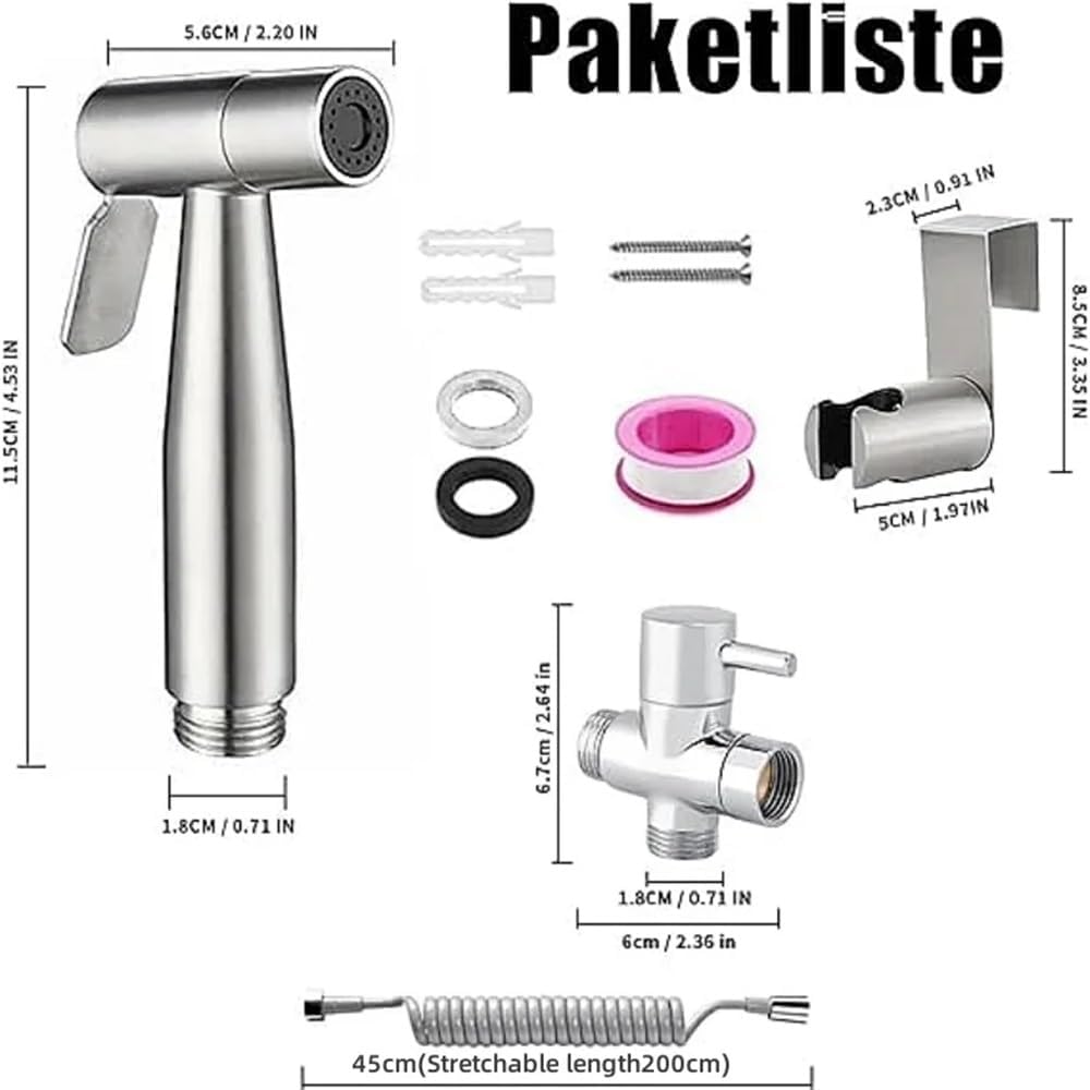 Handheld Bidet Toilet Sprayer Kit Stainless Steel Spray Gun With 3 Way Valve Bellows Used For Personal Hygiene And Pet Bathing(3-8 FR ES NL Europe)