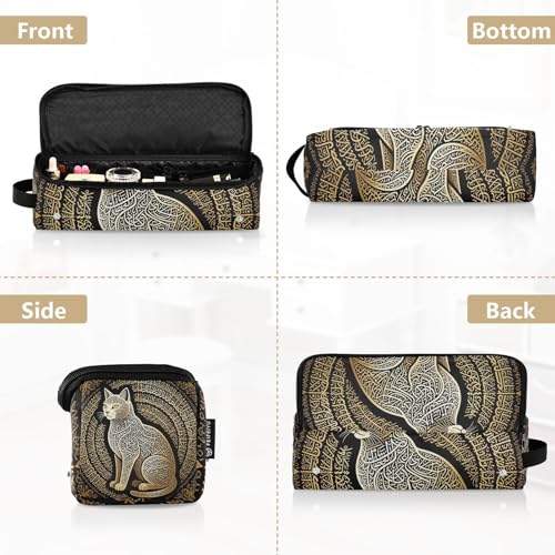 Organizador de herramientas para cabello 2 en 1 con tapete resistente al calor y cierre con cremallera, impermeable, para planchas, rizadores y alisadores, con arte de gato y caligrafía árabe dorada miniatura 5