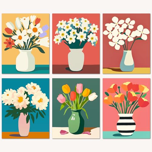 Kits de peinture par numéros faciles pour débuter sans savoir dessiner, lot de 6 toiles