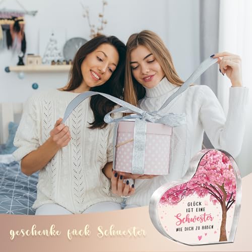 Schwester Geschenk, Geschenke für Schwester, Einzigartige Herzförmige Acryl Heimdekoration/Briefbeschwerer, Weihnachtsgeschenk Schwester, Geschenk Schwester Geburtstag