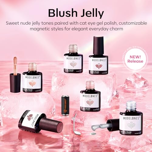 Image of modelones Cat Eye Gel Nail Polish, 6 Colors Jelly Nude Pink with Magnet Sparkle Galaxy Series Nail Gel Polish Kit Soak Off Led Nail Art Manicure Salon DIY Gifts