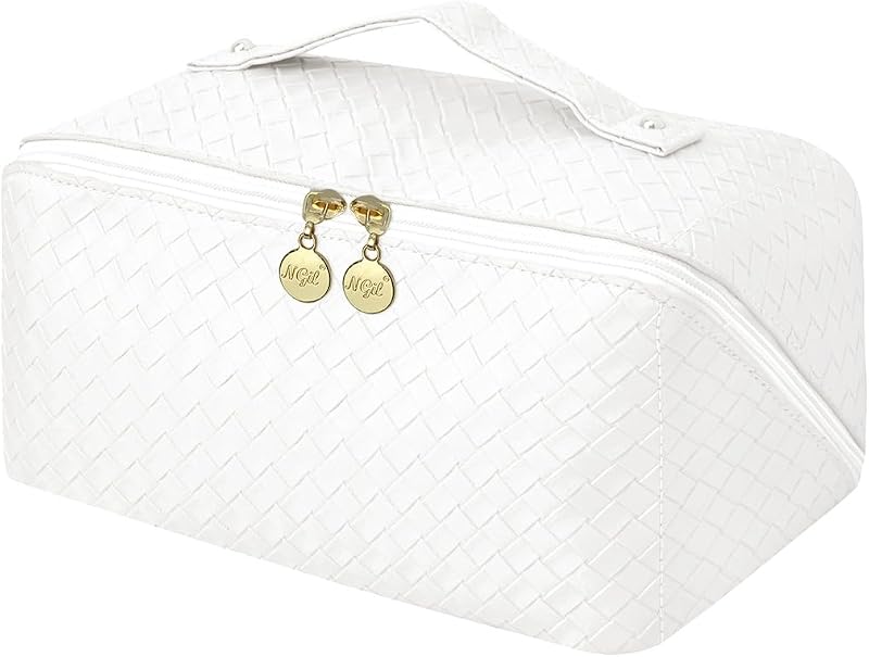 Necessaire de viagem NGIL para cosméticos com espelho compacto, Basketweave-Cream, grande