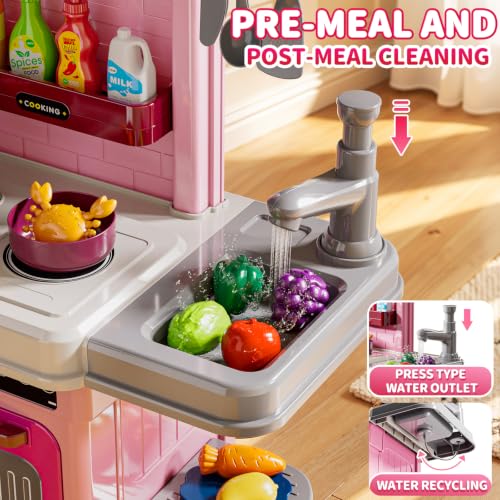 Image of Play Kitchen Playset Cooking Accessories - with Steam, Sound & Light, Cooking Stove, Play Sink, Oven, Play Food and Toy Kitchen Accessories, Pretend Play Toys for Girls Gift