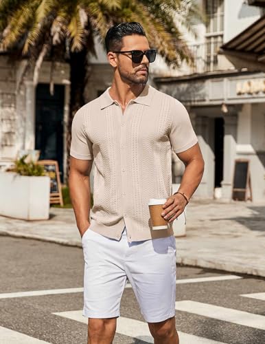 COOFANDY Mens Knit Button Down Shirt Short Sleeve Summer Casual Shirts Vintage Beach Vacation Shirts2