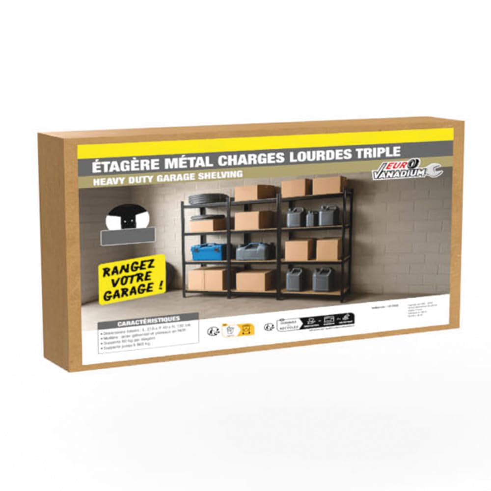 Triple Estanterías de almacenamiento Cargas Pesadas - 210 x 150 cm - 960 kg - Estanterías de garaje modulables, 4 Niveles, 12 Estantes