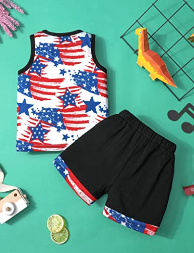 Image of MIGU 4th Of July Boy Outfit Summer Sets,Star Stripe Sleeveless Top+Short Pants 2pcs