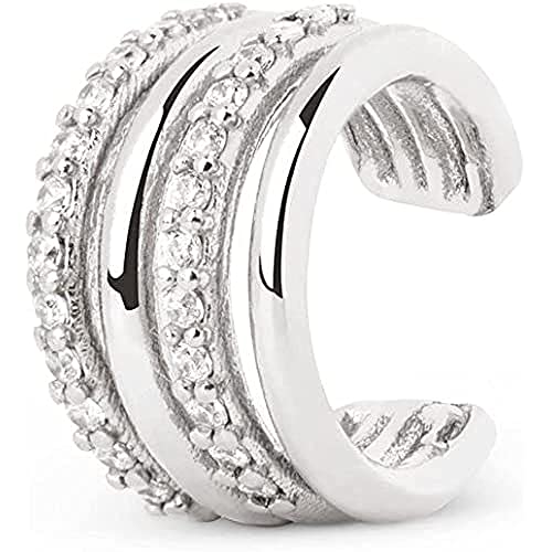 SINGULARU - Pendiente Suelto Ear Cuff Clam. Plata de Ley con Acabado en Baño de Rodio. Ajustable sin Cierre. Joyas para Mujer