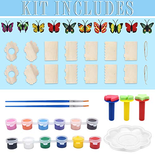 Mukum 21PCS Crafts for Kids Bird House Kit Arts and Crafts Wood DIY Build and Paint Birdhouse Kits for Kids to Build Wooden Bird House Crafts for Boys and Girls