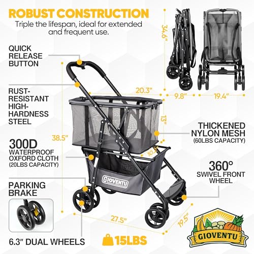 2024 Upgraded Folding Shopping Cart with 360° Wheels and Removable Tote Bag, 80lbs Capacity, Black