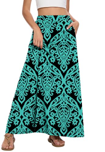 Image of Womens Maxi A-line Long Skirt Casual 2026 Elastic High Waist Flowy Skirts with Pockets