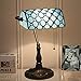 Produktbild HKLY Retro Tiffany Lampen Schreibtischlampen, Antik Bankerlampe Aus Messing Mit Glasschirm Und Zugschalter, Vintage Nachttischlampe Tischlampe, Bürolampe, Bibliothekslampe E27 Max. 40W,Blau