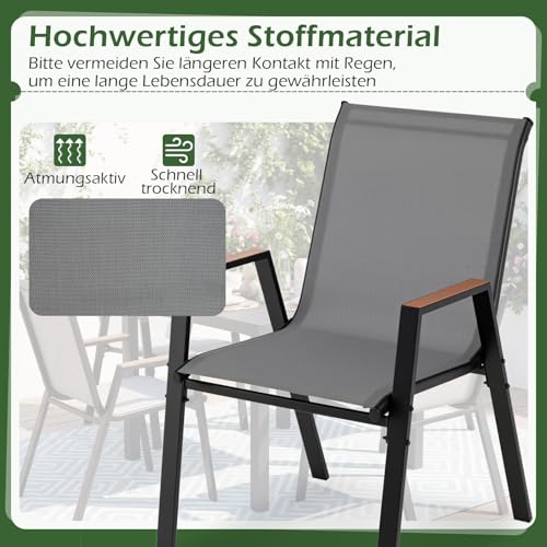 COSTWAY Gartenstühle 4er-Set stapelbar mit Armlehnen – Bild 5