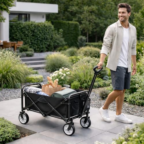 Miniatura 2 de Carro De Mano Plegable Con Ruedas Carrito Multiusos Ideal Playa, Compra, Jardín O Camping Carga Hasta 60kg Asa Ajustable Auxiliar Transporte Todoterreno De Herramientas O Juguetes