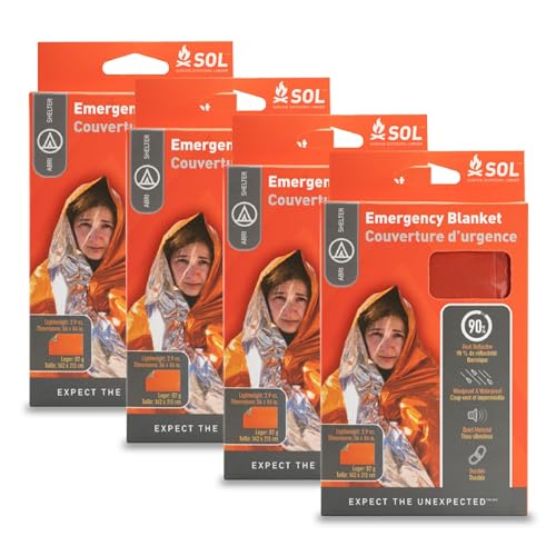 Survive-Outdoors-Longer-90-Heat-Reflective-Emergency-Blanket-Polyethylene-Rescue-Blanket-Disaster-Preparedness-or-Outdoor-Survival-Kit-Waterproof-Windproof-56-x-84-59-oz-Orange-4-Pack