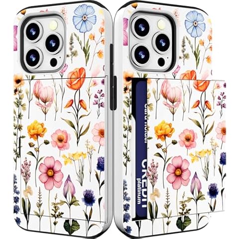 IWONE Compatible with iPhone 15 Promax Case Cute with Card Holder Shockproof Slim Slot Phone 15 Pro Max Wallet Cases for Women/Elegant Rose Peony Flower Summer Floral Pastel Cover