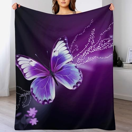 Couverture douce papillon violet grand confort pour femme toutes saisons