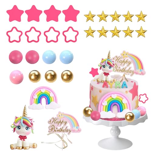 Decoración para tartas de unicornio, 29 unidades, decoración para tartas, unicornio, 3D, decoración para tartas de macaron, decoración de cumpleaños para niños y niñas