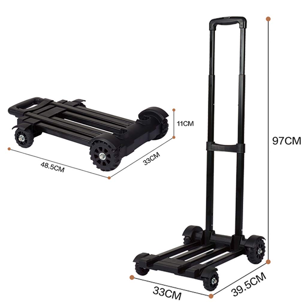 Carrelli a Mano Carrello Pieghevole Carrello Portatile con 4 Ruote 2 Corde Bagaglio Piatto con carrelli in Acciaio Inossidabile Teleless