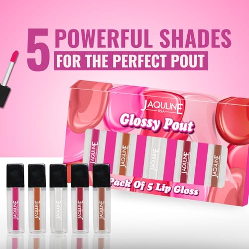 Image of JAQULINE USA Glossy Pout Multicolor Lipsticks Gift Combo Set | Long Lasting Hydration | Smooth & Shiny Finish | Vibrant Color Payoff | Moisturizes Lips | Lightweight Texture | 5 x 3.5ml